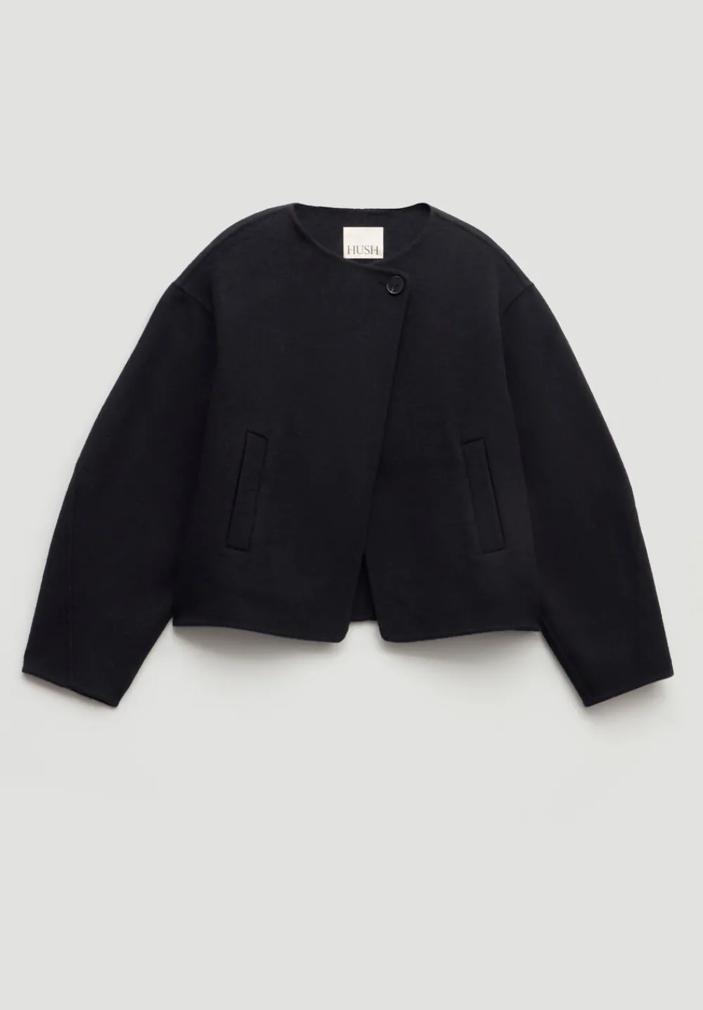 hush Jackets & Coats|Pure Wool Double Faced Collarless Jacket Dark Navy