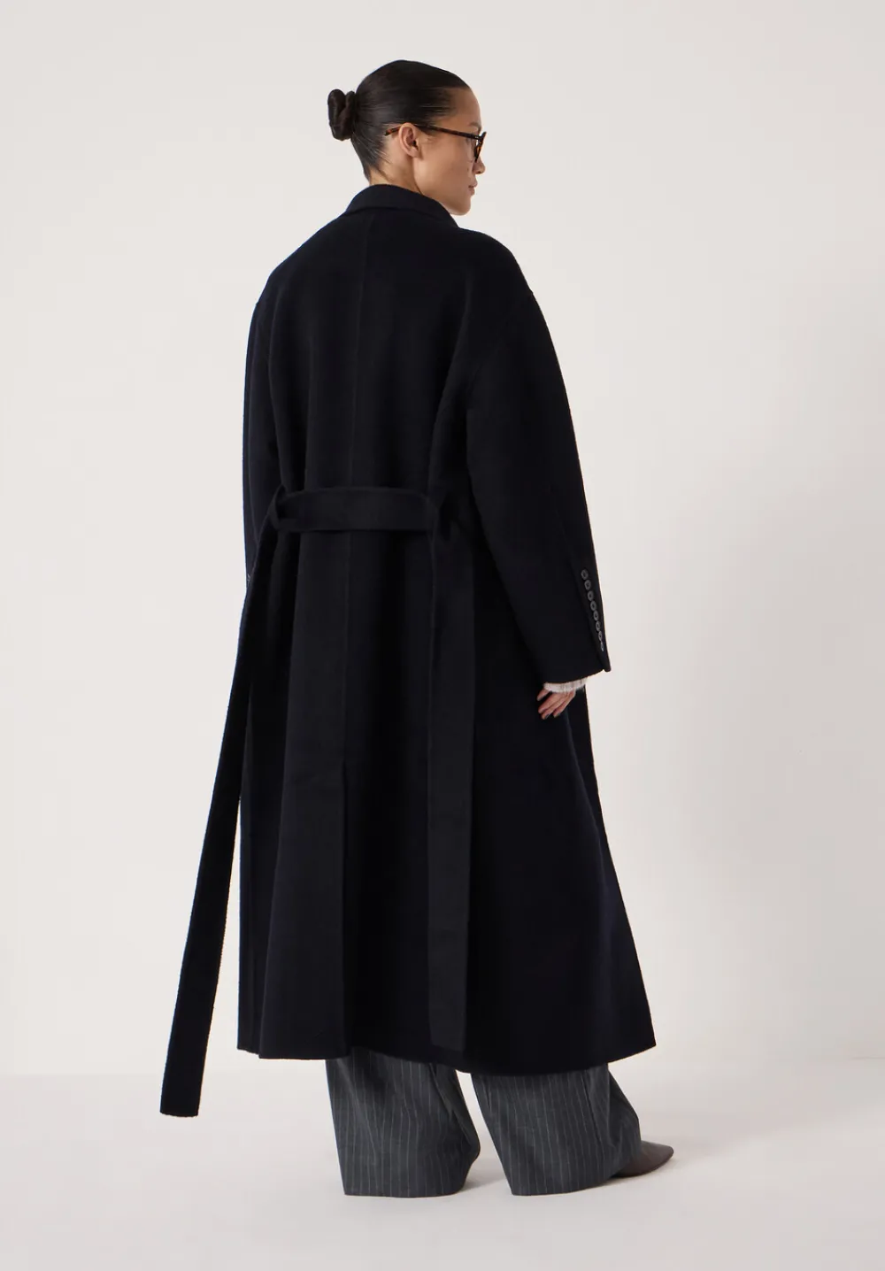 hush Jackets & Coats|Pure Wool Double Faced Funnel Neck Belted Coat Dark Navy
