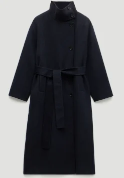 hush Jackets & Coats|Pure Wool Double Faced Funnel Neck Belted Coat Dark Navy