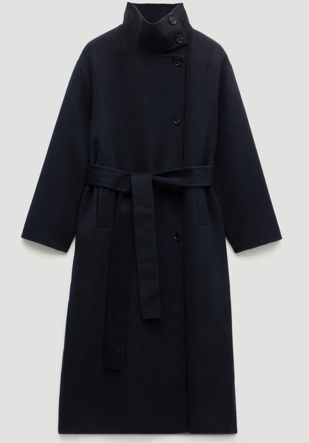 hush Jackets & Coats|Pure Wool Double Faced Funnel Neck Belted Coat Dark Navy