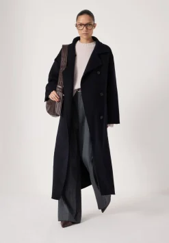 hush Jackets & Coats|Pure Wool Double Faced Funnel Neck Belted Coat Dark Navy