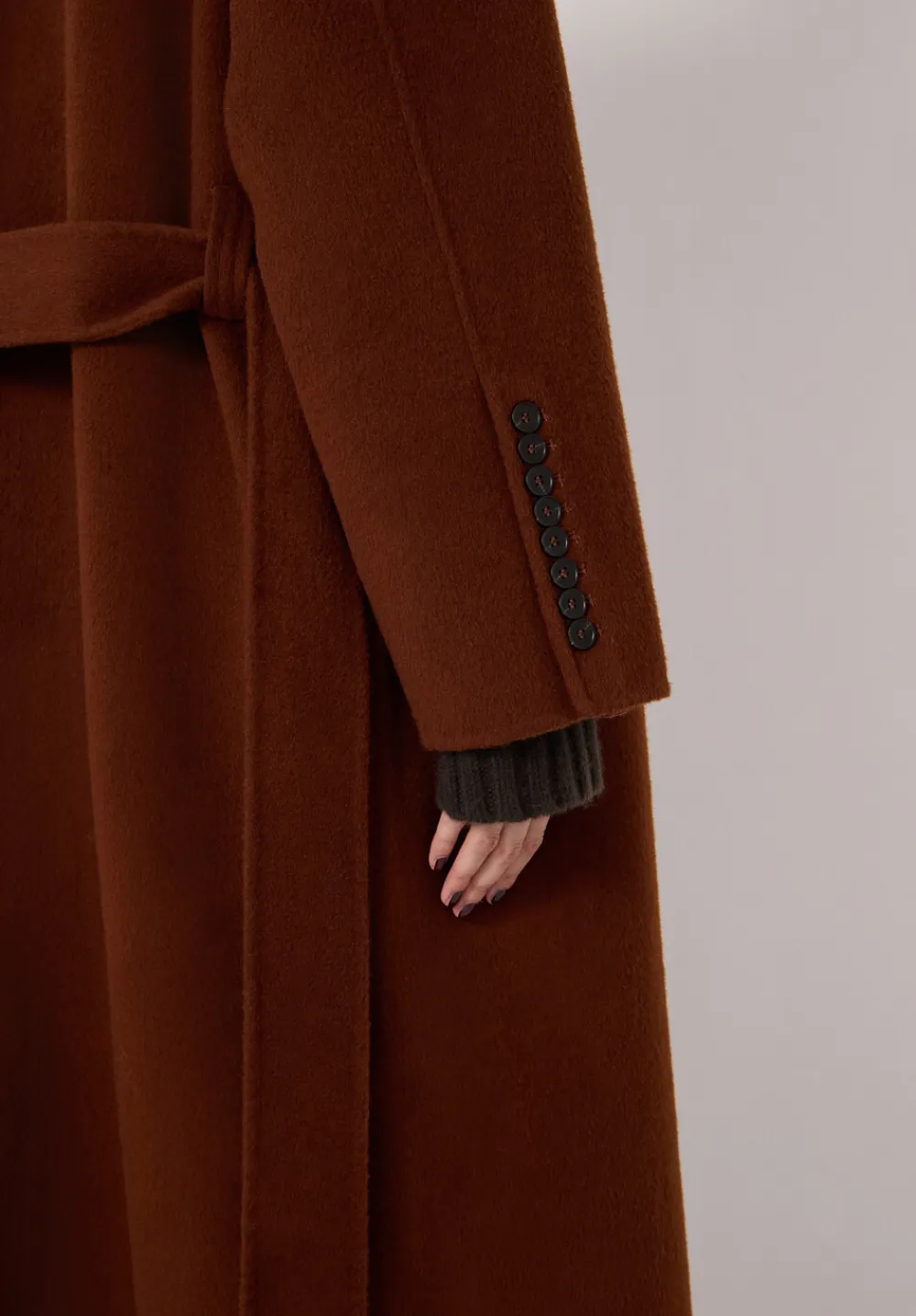 hush Jackets & Coats|Pure Wool Double Faced Funnel Neck Belted Coat Toffee Brown