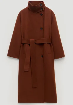 hush Jackets & Coats|Pure Wool Double Faced Funnel Neck Belted Coat Toffee Brown