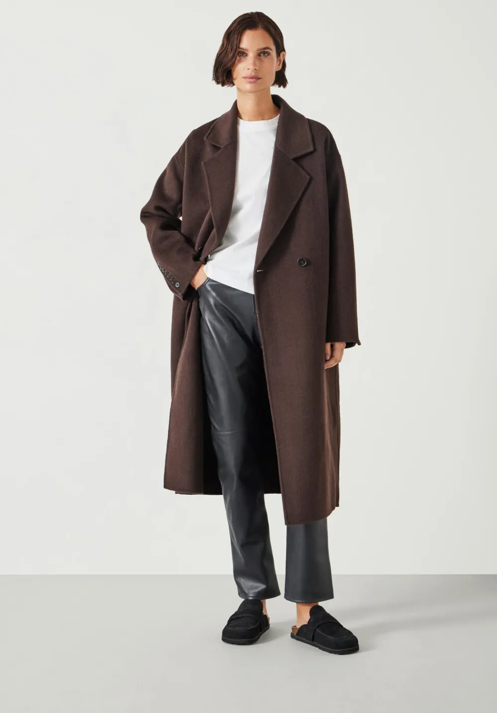 hush Jackets & Coats|Pure Wool Double Faced Oversized Coat Chocolate