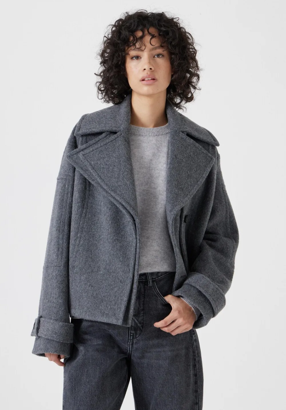 hush Jackets & Coats|Pure Wool Double Lapel Jacket Grey