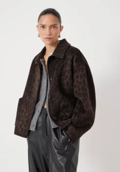 hush Jackets & Coats|Pure Wool Leopard Double Faced Jacket Brown Leopard