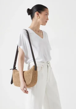hush Bags|Raffia Crossbody Bag with Leather Strap Natural