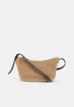 hush Bags|Raffia Crossbody Bag with Leather Strap Natural