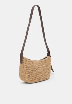 hush Bags|Raffia Crossbody Bag with Leather Strap Natural