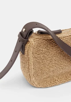 hush Bags|Raffia Crossbody Bag with Leather Strap Natural