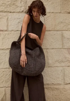hush Bags|Raffia Oversized Tote Bag Chocolate brown