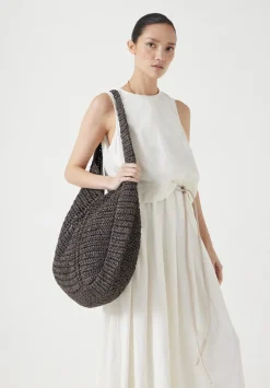 hush Bags|Raffia Oversized Tote Bag Chocolate brown
