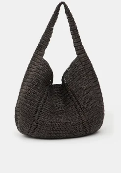 hush Bags|Raffia Oversized Tote Bag Chocolate brown