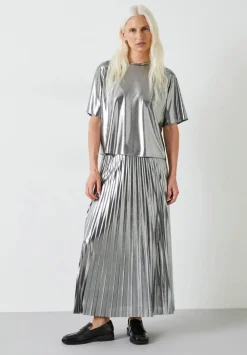 hush Skirts|Raven Pleated Maxi Skirt Liquid Metallic