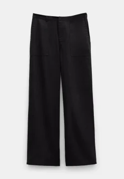 hush Trousers|Raye Linen Straight Leg Trousers Black