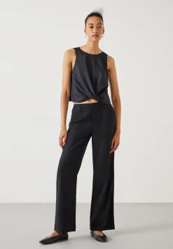 hush Trousers|Raye Linen Straight Leg Trousers Black