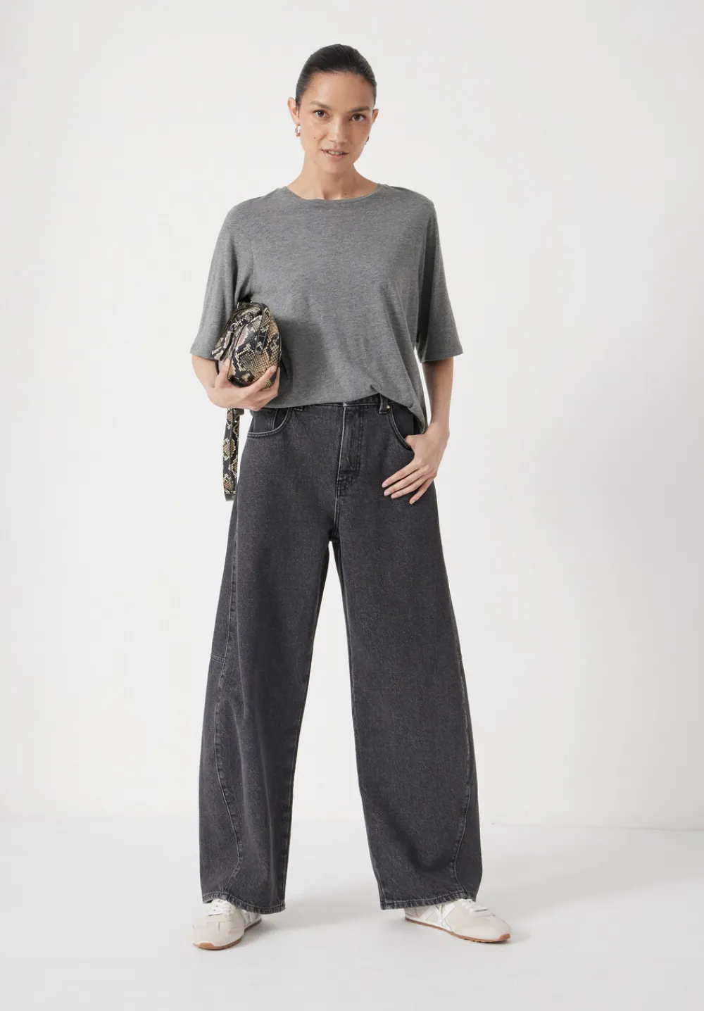 hush Tops & T-Shirts|Reece Drapey T-Shirt Mid Grey Marl