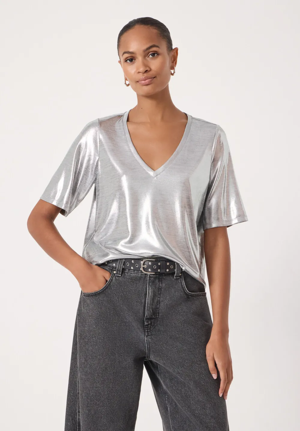 hush Tops & T-Shirts|Reece Sub T-Shirt Silver Metallic