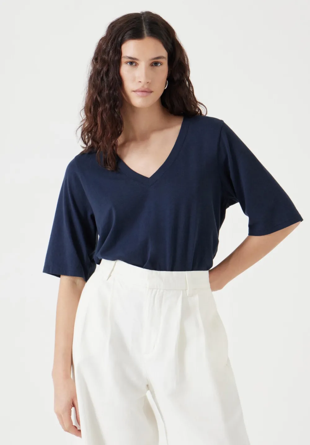 hush Tops & T-Shirts|Reece V Neck Drapey T-Shirt Midnight Navy