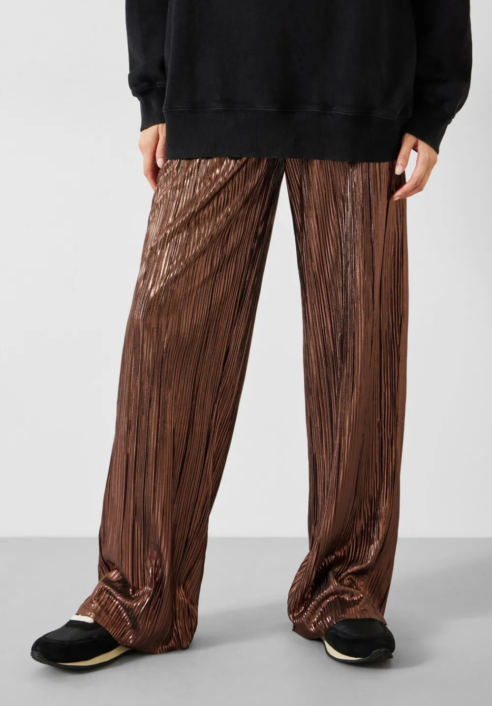 hush Trousers|Reva Pleated Wide-Leg Trousers Bronze