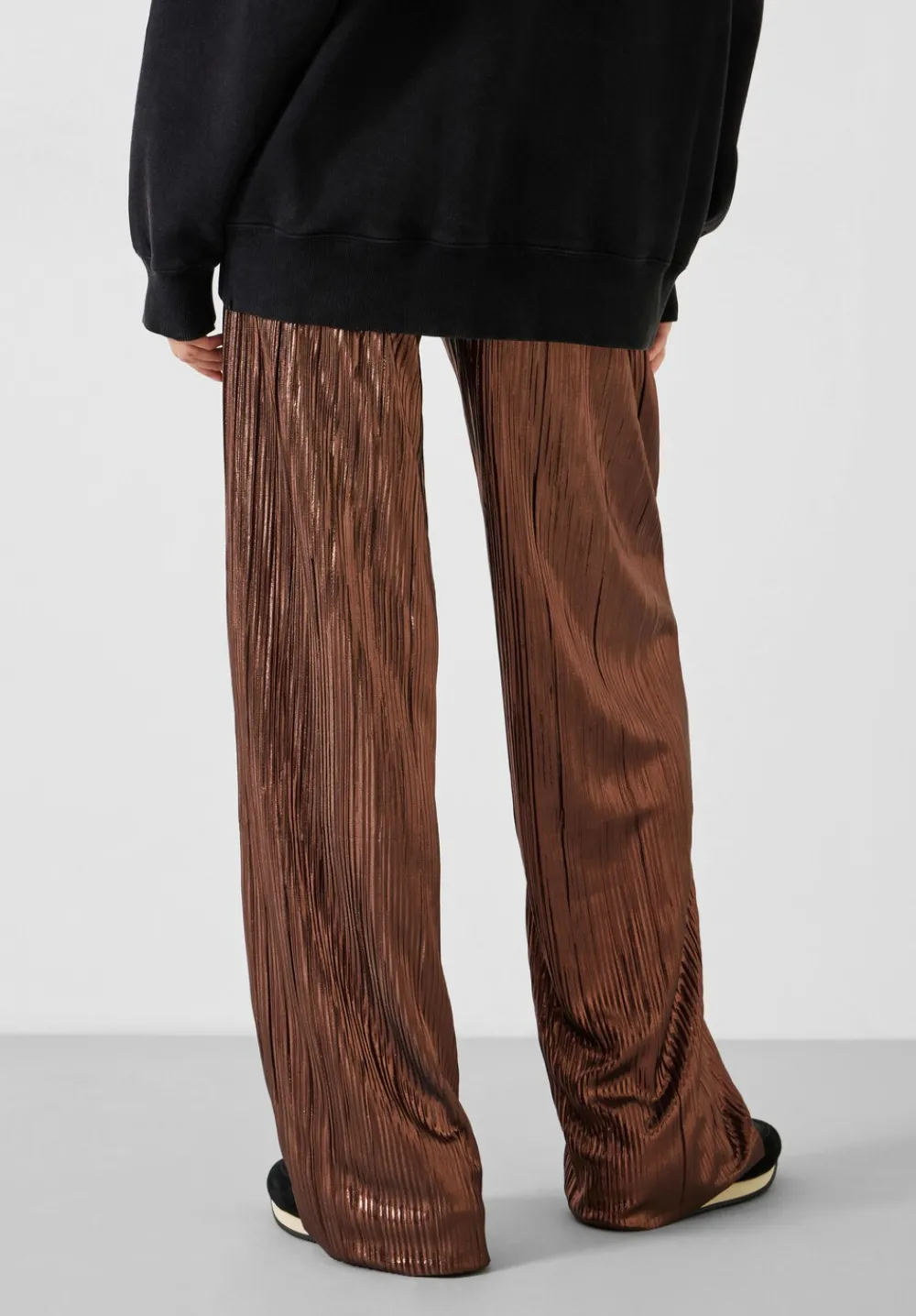 hush Trousers|Reva Pleated Wide-Leg Trousers Bronze