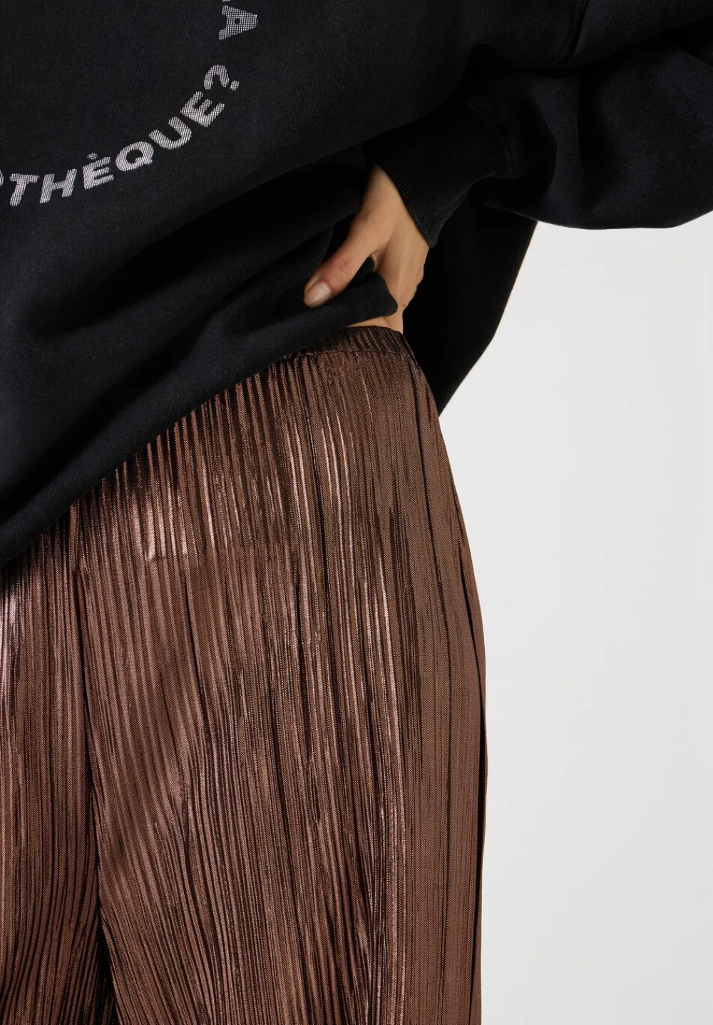 hush Trousers|Reva Pleated Wide-Leg Trousers Bronze