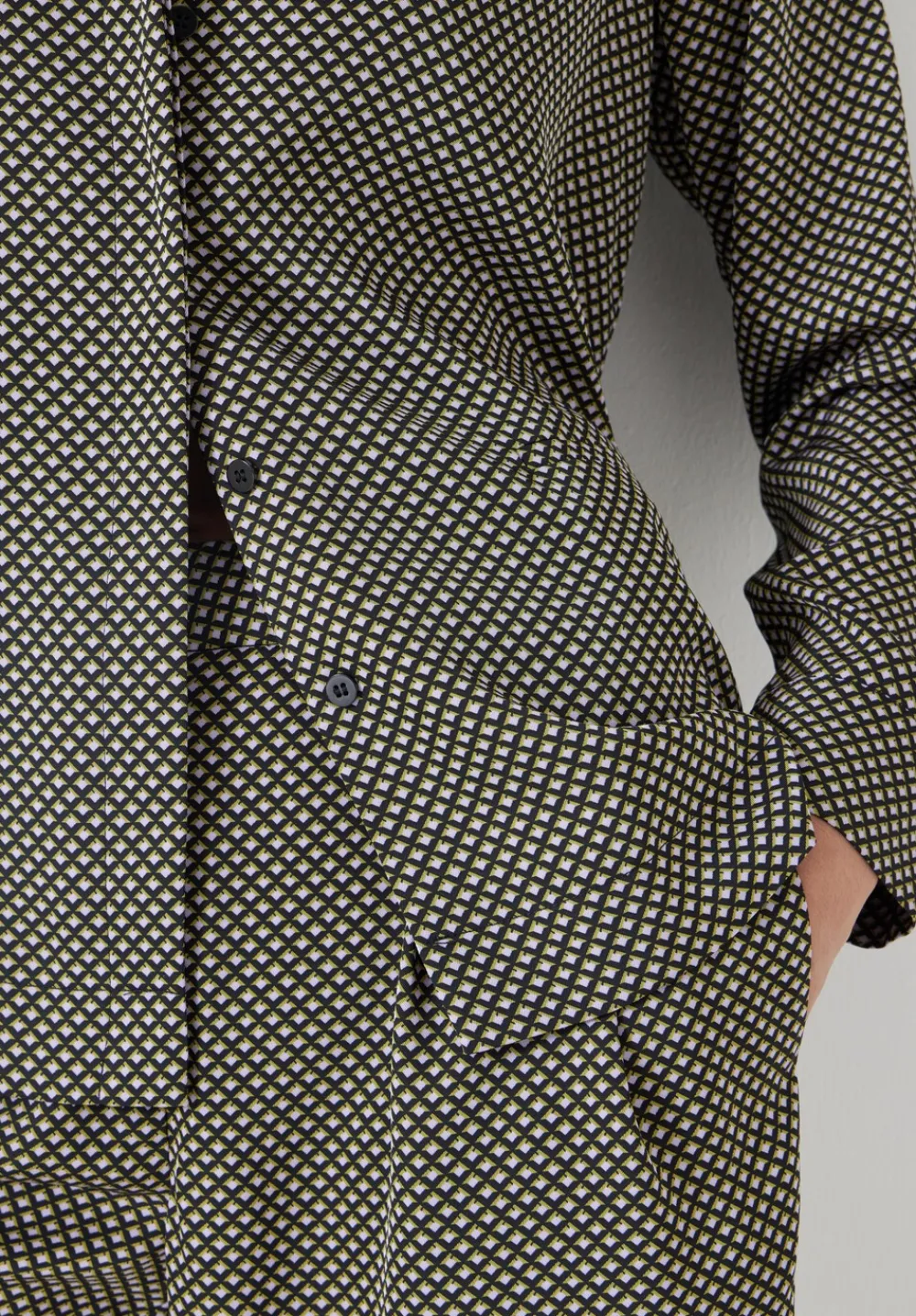 hush Shirts & Blouses|Revere Collar Long Sleeve Shirt Green Mini Geo