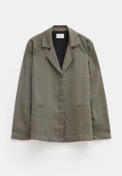 hush Shirts & Blouses|Revere Collar Long Sleeve Shirt Green Mini Geo