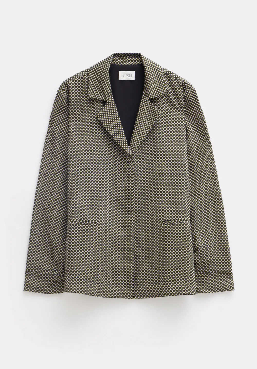hush Shirts & Blouses|Revere Collar Long Sleeve Shirt Green Mini Geo