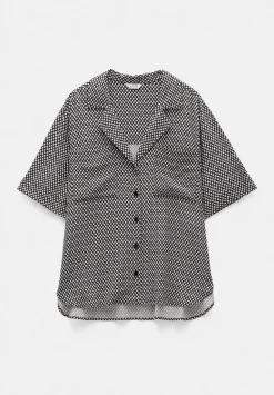 hush Tops & T-Shirts|Shirts & Blouses|Revere Collar Short Sleeve Shirt Triangles Black