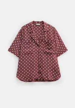 hush Tops & T-Shirts|Shirts & Blouses|Revere Collar Short Sleeve Shirt Dark Red Diamond