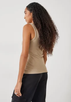 hush Tops & T-Shirts|Ribbed Low Scoop Fitted Vest Latte
