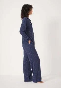 hush Pyjamas & Nightwear|Ribbed Modal Star Printed Pyjamas Dark Navy