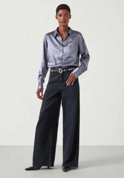 hush Shirts & Blouses|Rita Satin Shirt Gunmetal Silver