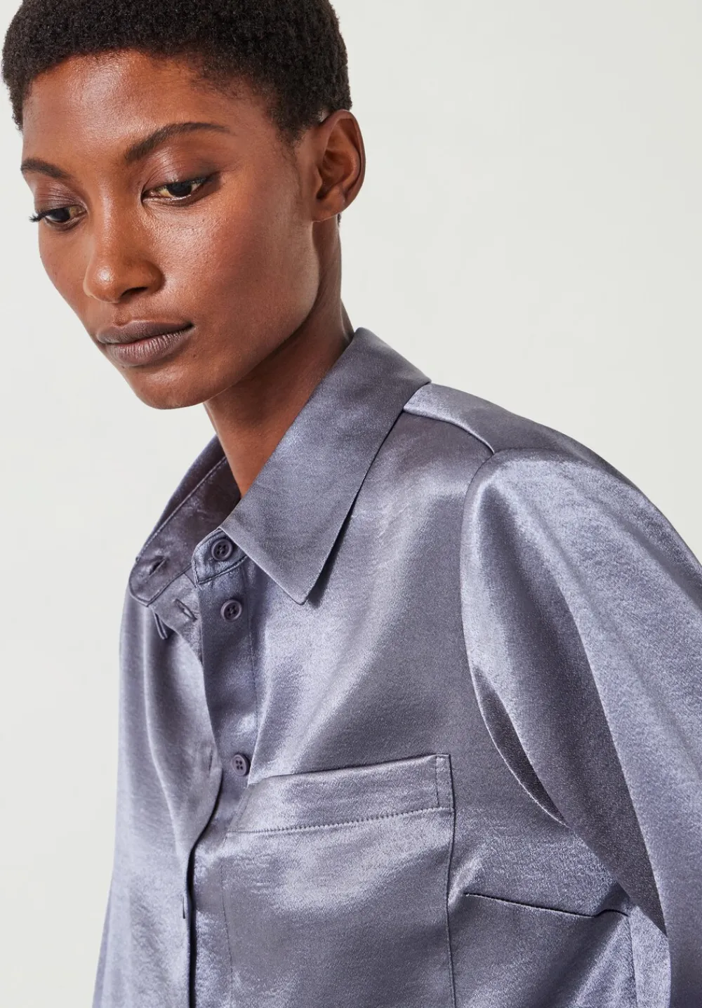 hush Shirts & Blouses|Rita Satin Shirt Gunmetal Silver