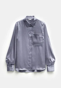 hush Shirts & Blouses|Rita Satin Shirt Gunmetal Silver