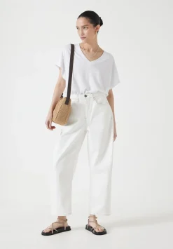hush Tops & T-Shirts|Rosalia Linen Blend V Neck T-Shirt White