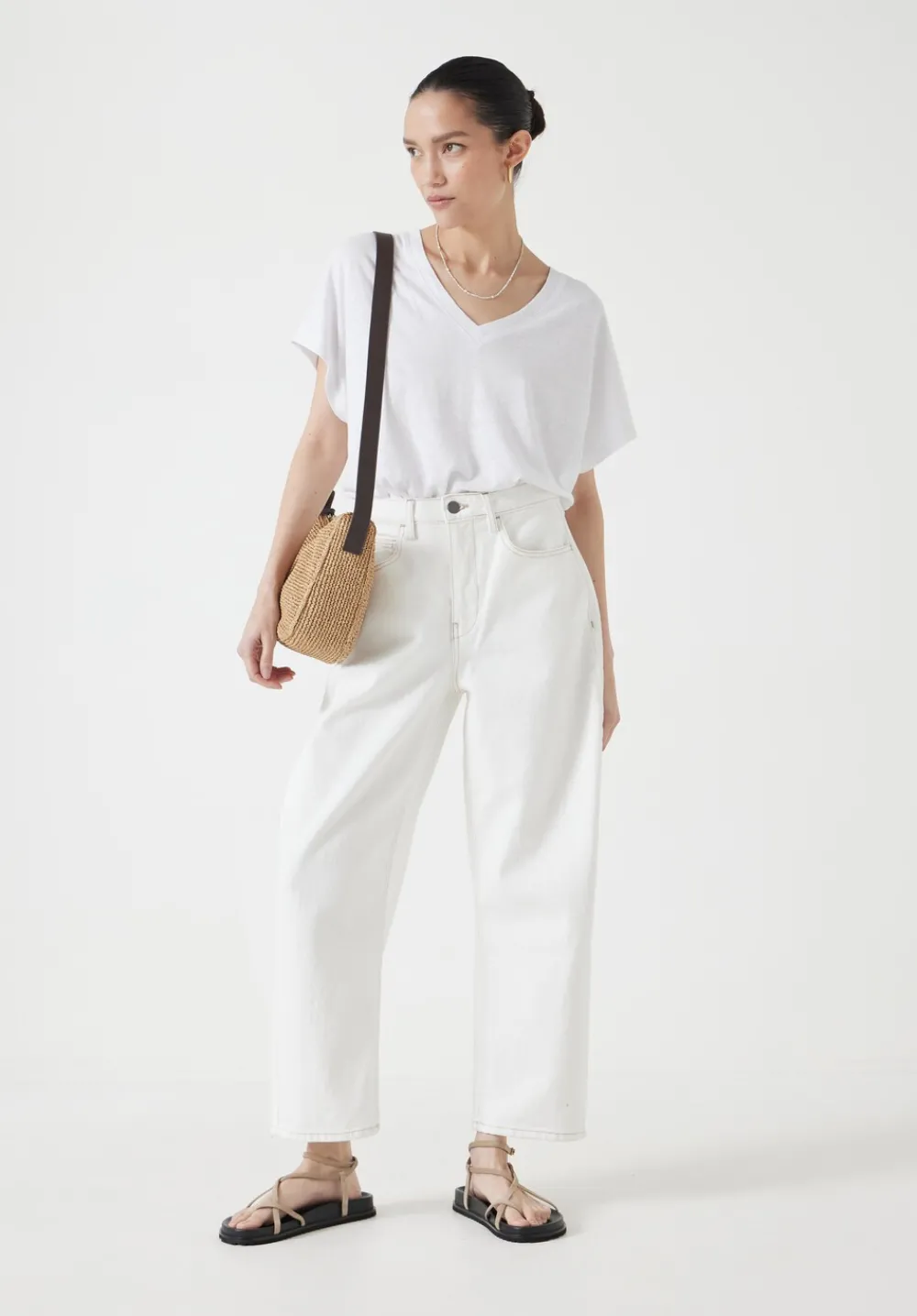 hush Tops & T-Shirts|Rosalia Linen Blend V Neck T-Shirt White