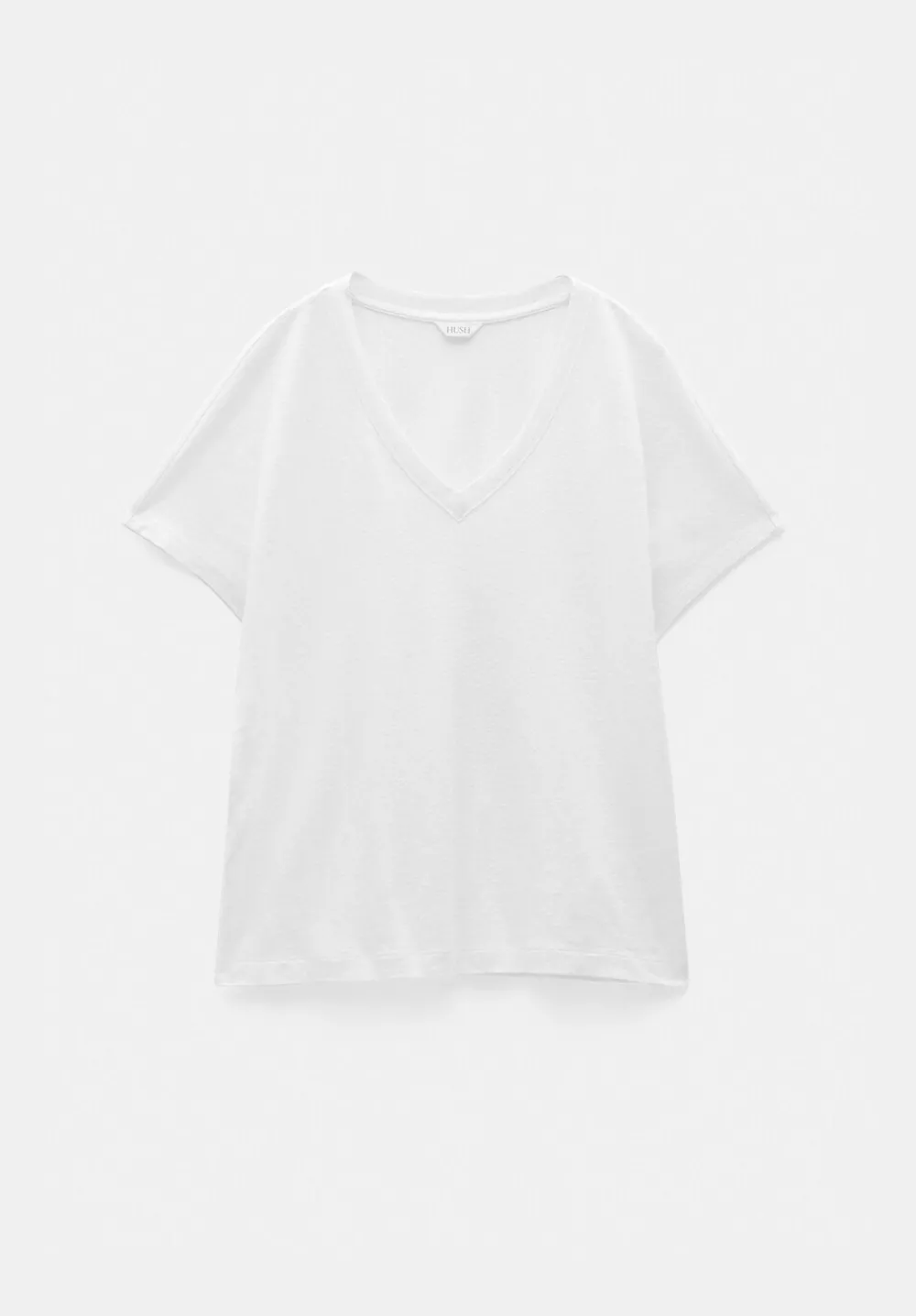 hush Tops & T-Shirts|Rosalia Linen Blend V Neck T-Shirt White