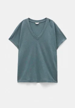 hush Tops & T-Shirts|Rosalia Linen Blend V Neck T-Shirt Sage Green