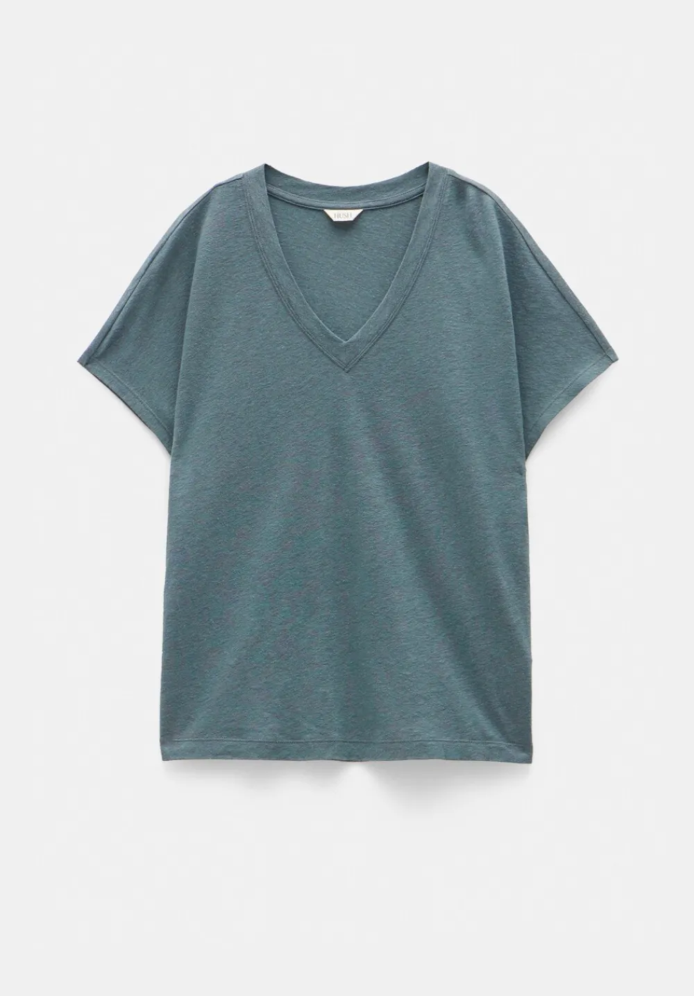 hush Tops & T-Shirts|Rosalia Linen Blend V Neck T-Shirt Sage Green