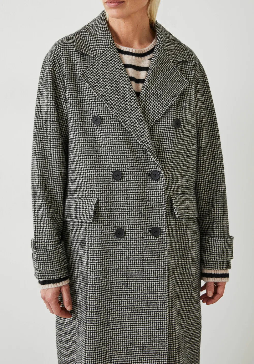 hush Jackets & Coats|Rose Check Double Breasted Wool Blend Coat Black
