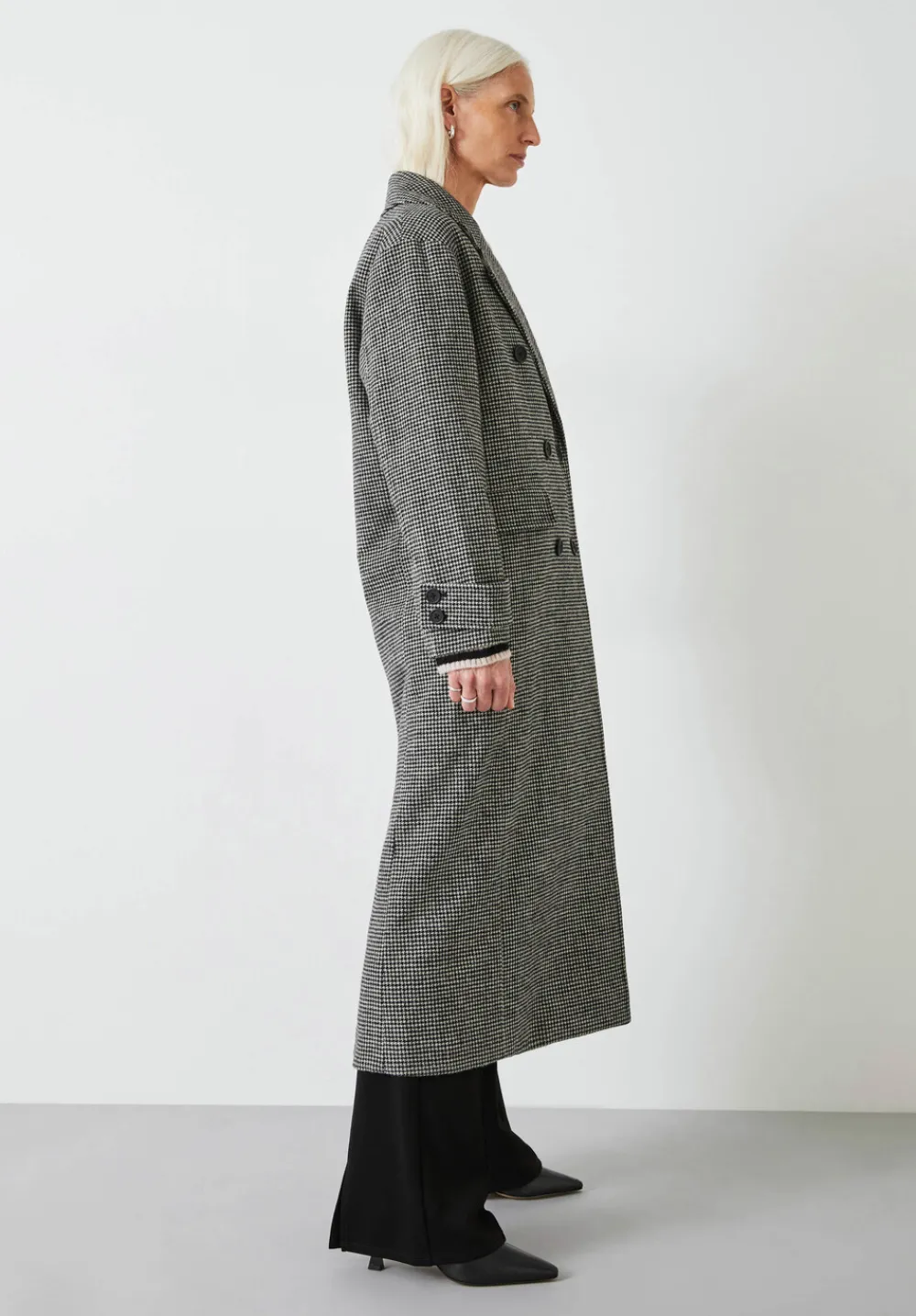 hush Jackets & Coats|Rose Check Double Breasted Wool Blend Coat Black