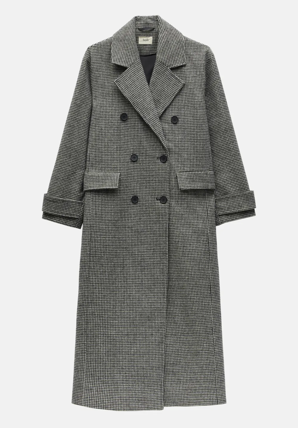 hush Jackets & Coats|Rose Check Double Breasted Wool Blend Coat Black