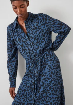 hush Jeans|Dresses|Rosey Leopard Midi Shirt Dress Navy and Black Leopard