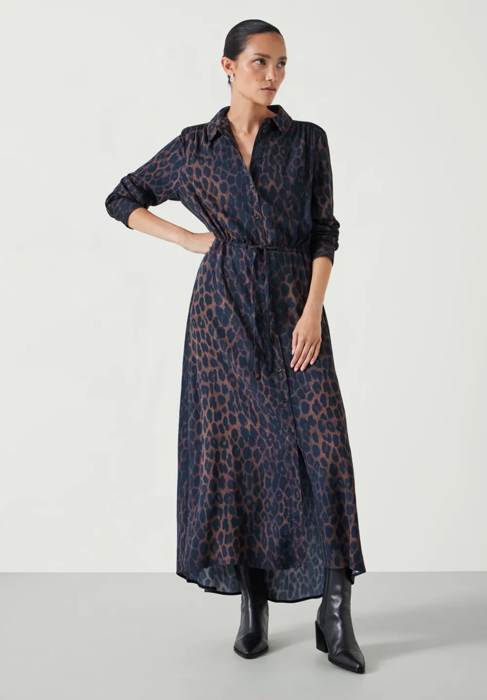 hush Dresses|Jeans|Rosey Midi Shirt Dress Brown & Black Leopard