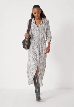 hush Dresses|Rosey Midi Shirt Dress Natural Snake Grey