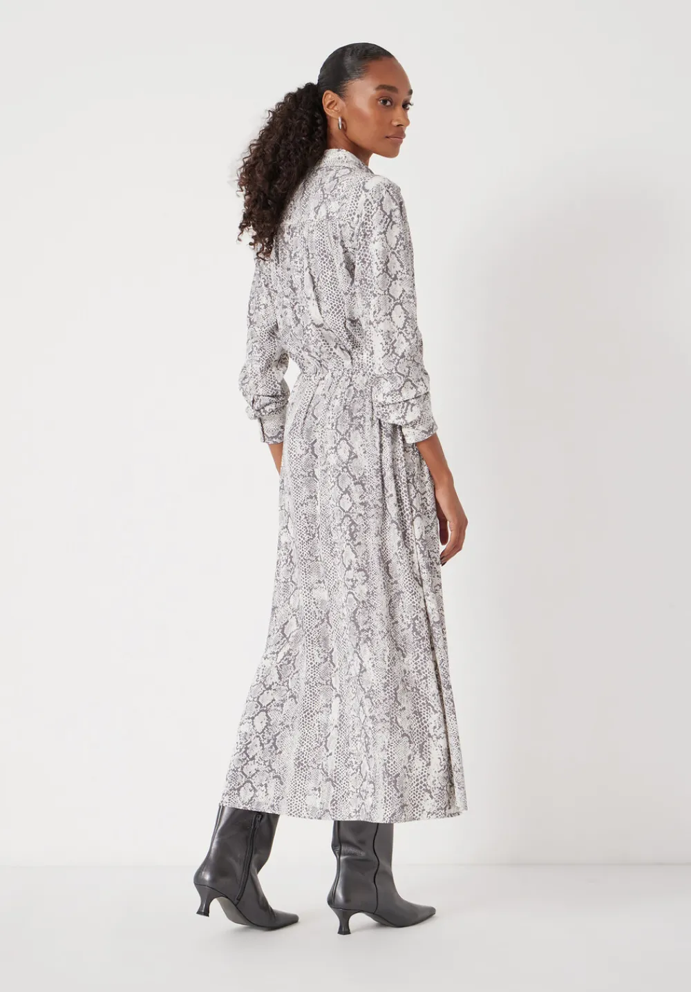 hush Dresses|Rosey Midi Shirt Dress Natural Snake Grey