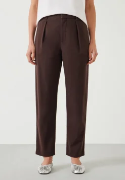 hush Trousers|Ruby Cotton Pleat Trousers Chocolate