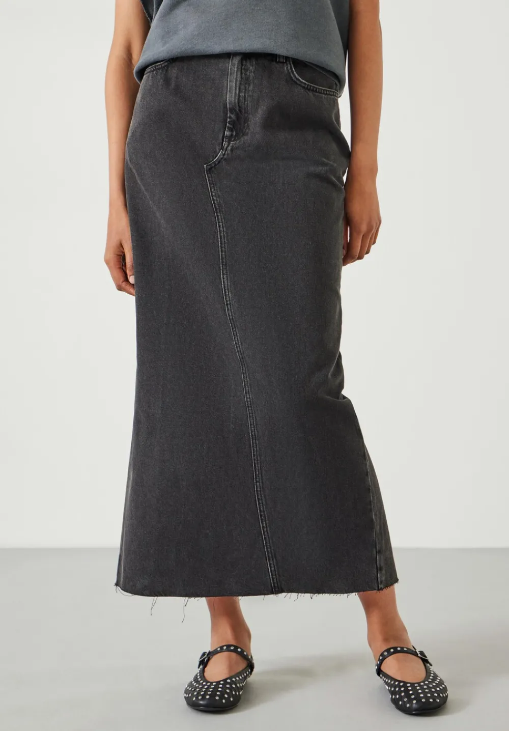 hush Skirts|Rylie Denim Maxi Skirt Washed Black